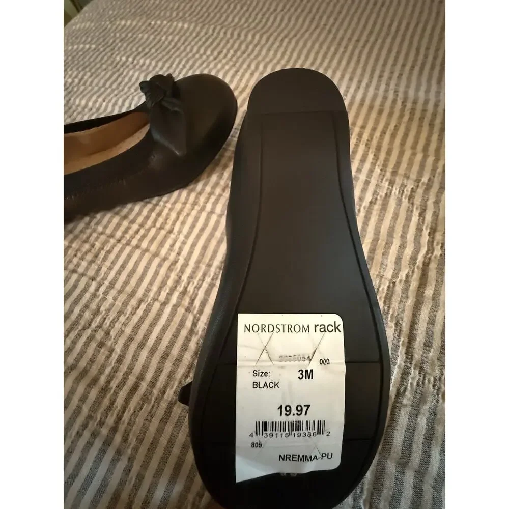 Nordstrom Rack Black Bow Ballet Flats Round Toe Slip-On Comfort Kids - 3M